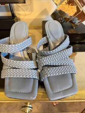 ASOS Braided Strappy Square-Toe Slide Sandals - Light Gray